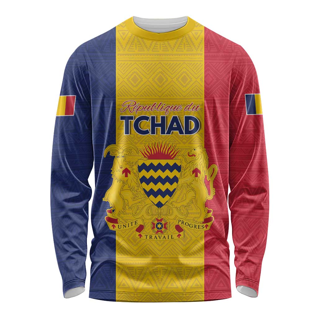 Personalized Chad Long Sleeve Shirt Coat Of Arms - Flag Style - Wonder Print Shop