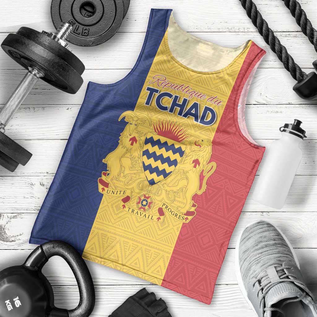 Personalized Chad Men Tank Top Coat Of Arms - Flag Style - Wonder Print Shop