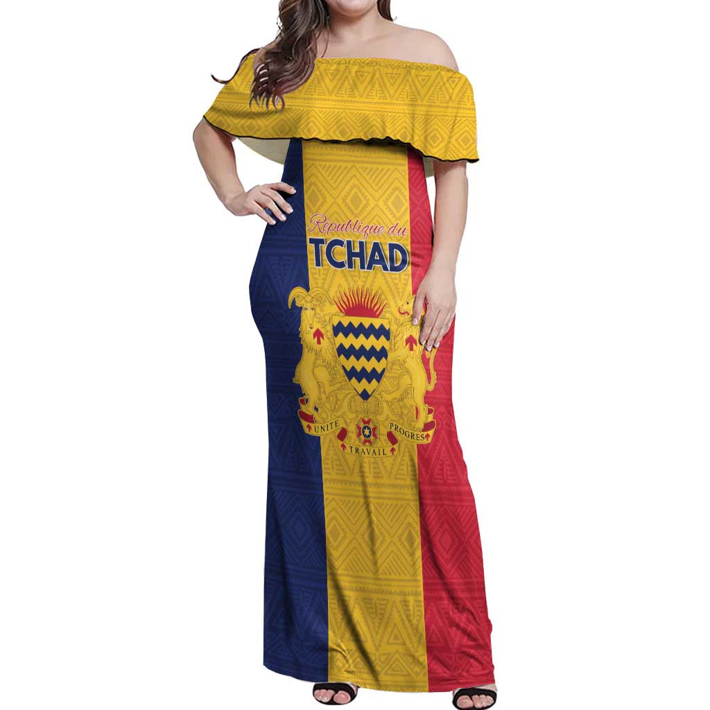 Personalized Chad Off Shoulder Maxi Dress Coat Of Arms - Flag Style - Wonder Print Shop