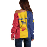 Personalized Chad Off Shoulder Sweater Coat Of Arms - Flag Style - Wonder Print Shop