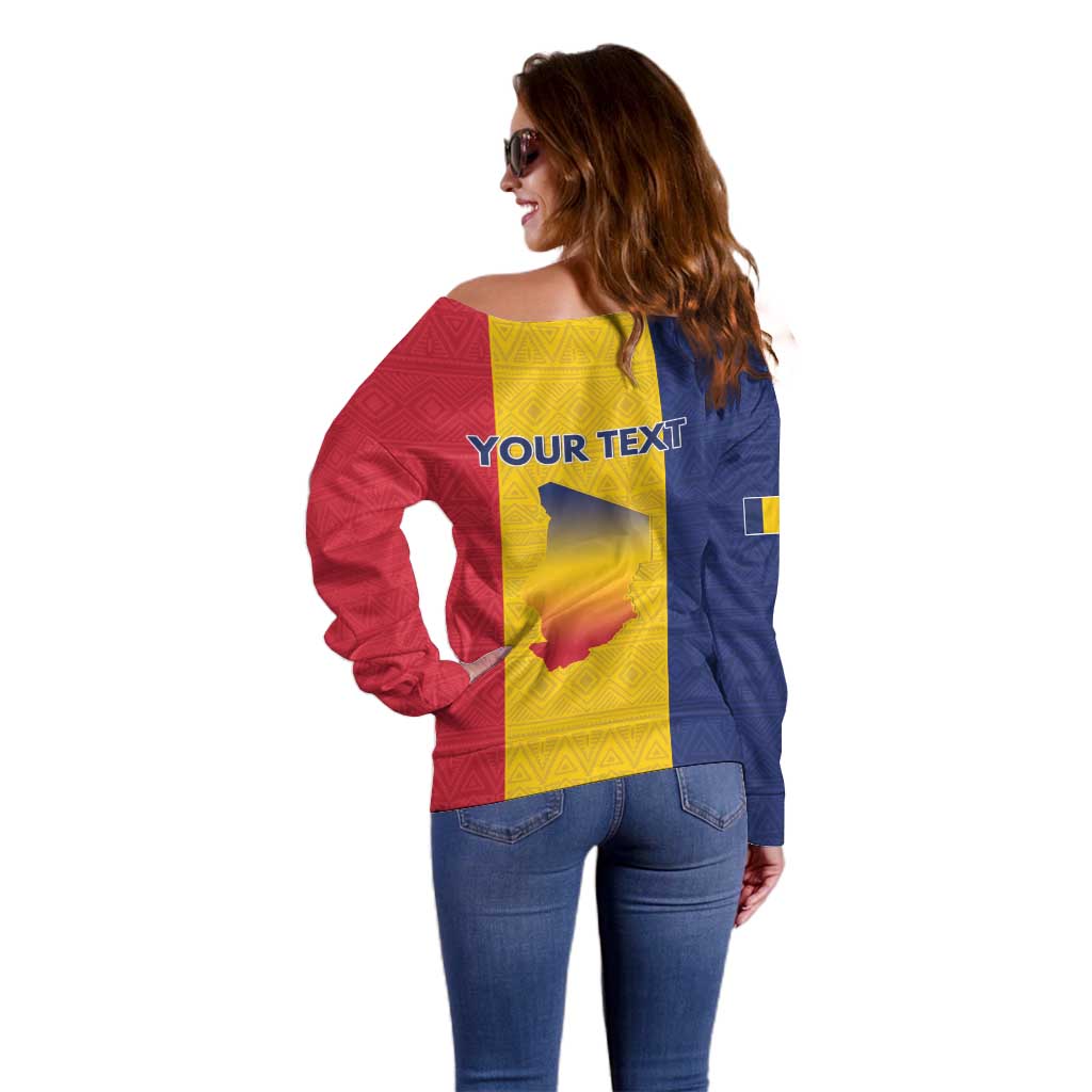 Personalized Chad Off Shoulder Sweater Coat Of Arms - Flag Style - Wonder Print Shop