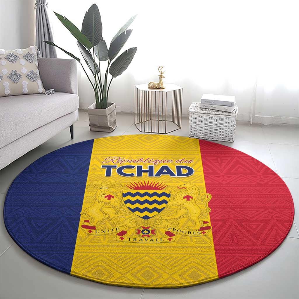 Chad Round Carpet Coat Of Arms - Flag Style - Wonder Print Shop