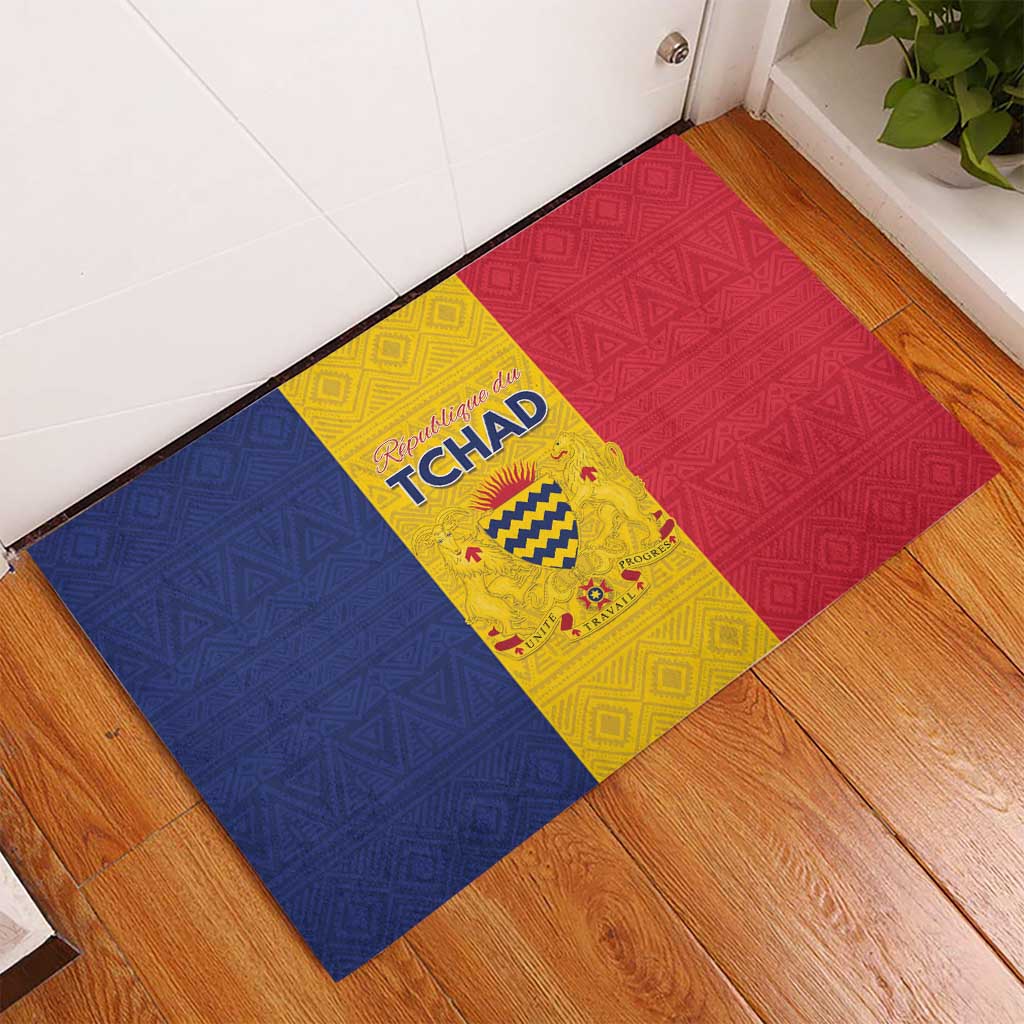 Chad Rubber Doormat Coat Of Arms - Flag Style - Wonder Print Shop