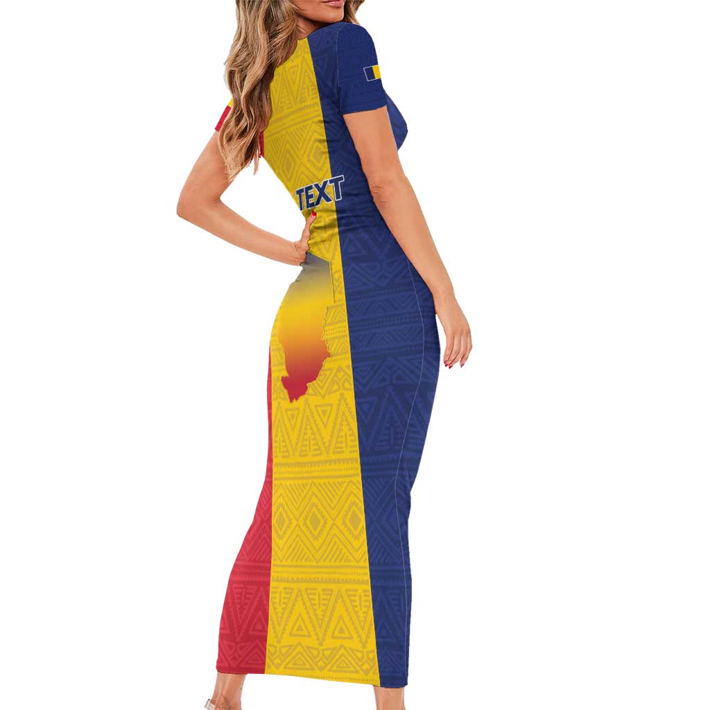 Personalized Chad Short Sleeve Bodycon Dress Coat Of Arms - Flag Style - Wonder Print Shop