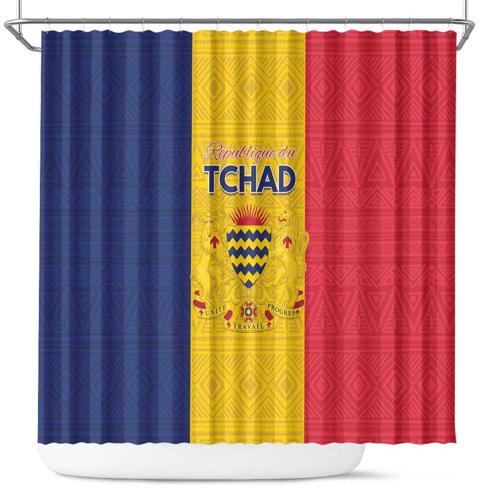 Chad Shower Curtain Coat Of Arms - Flag Style - Wonder Print Shop