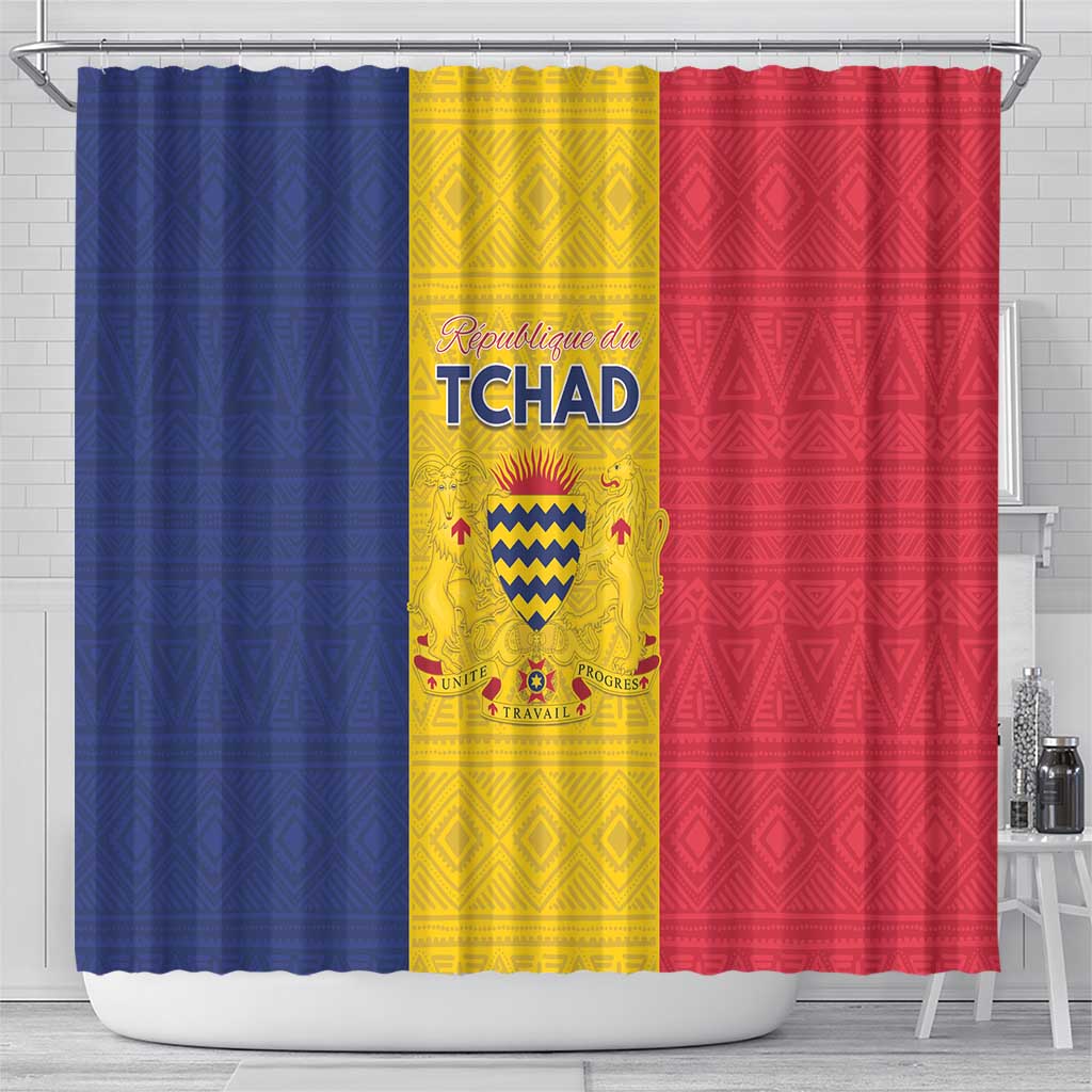 Chad Shower Curtain Coat Of Arms - Flag Style - Wonder Print Shop
