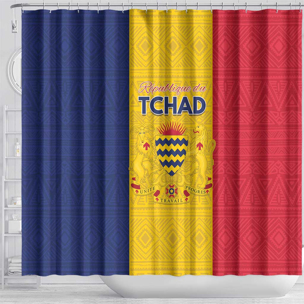Chad Shower Curtain Coat Of Arms - Flag Style - Wonder Print Shop