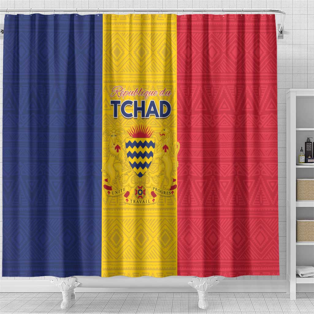 Chad Shower Curtain Coat Of Arms - Flag Style - Wonder Print Shop