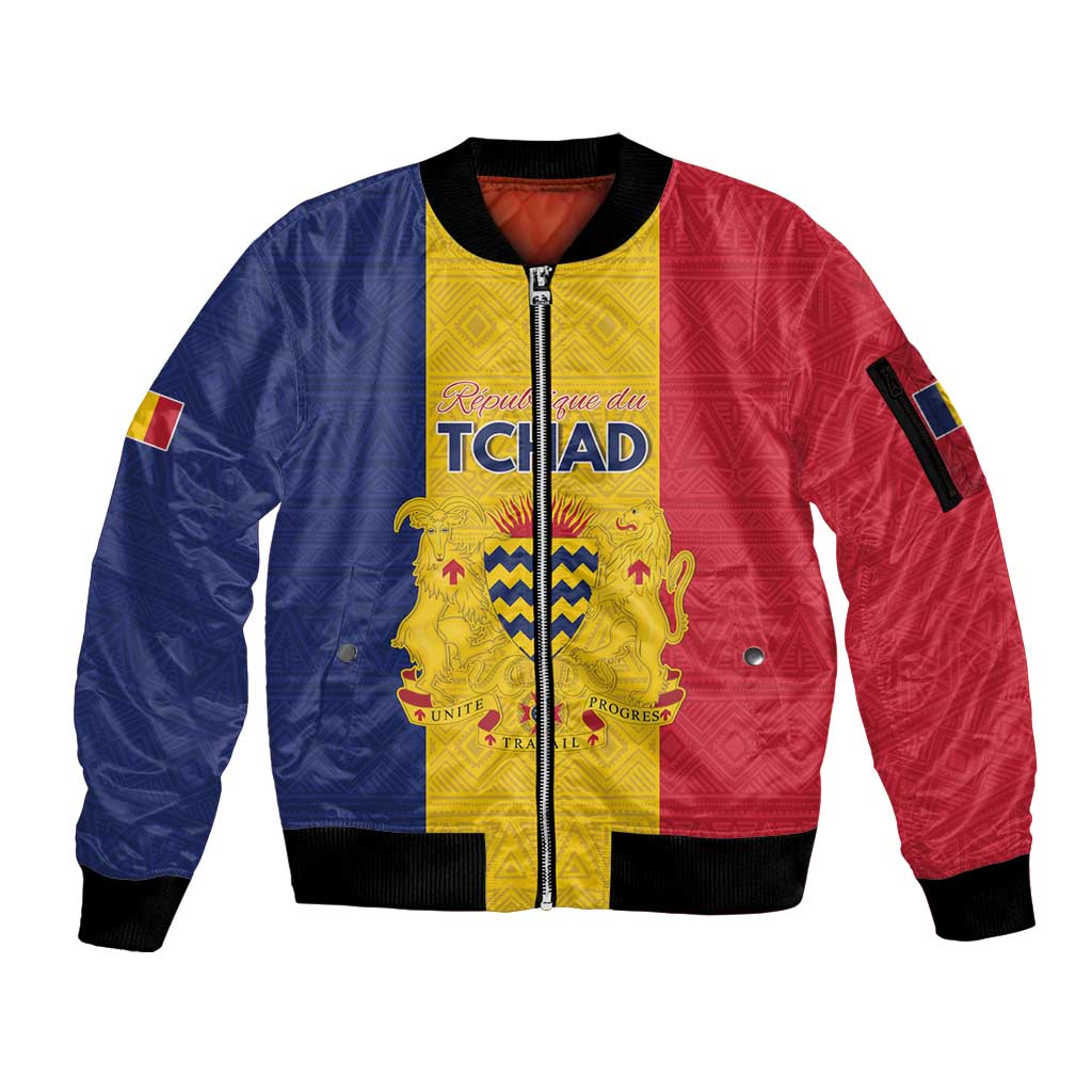 Personalized Chad Sleeve Zip Bomber Jacket Coat Of Arms - Flag Style - Wonder Print Shop
