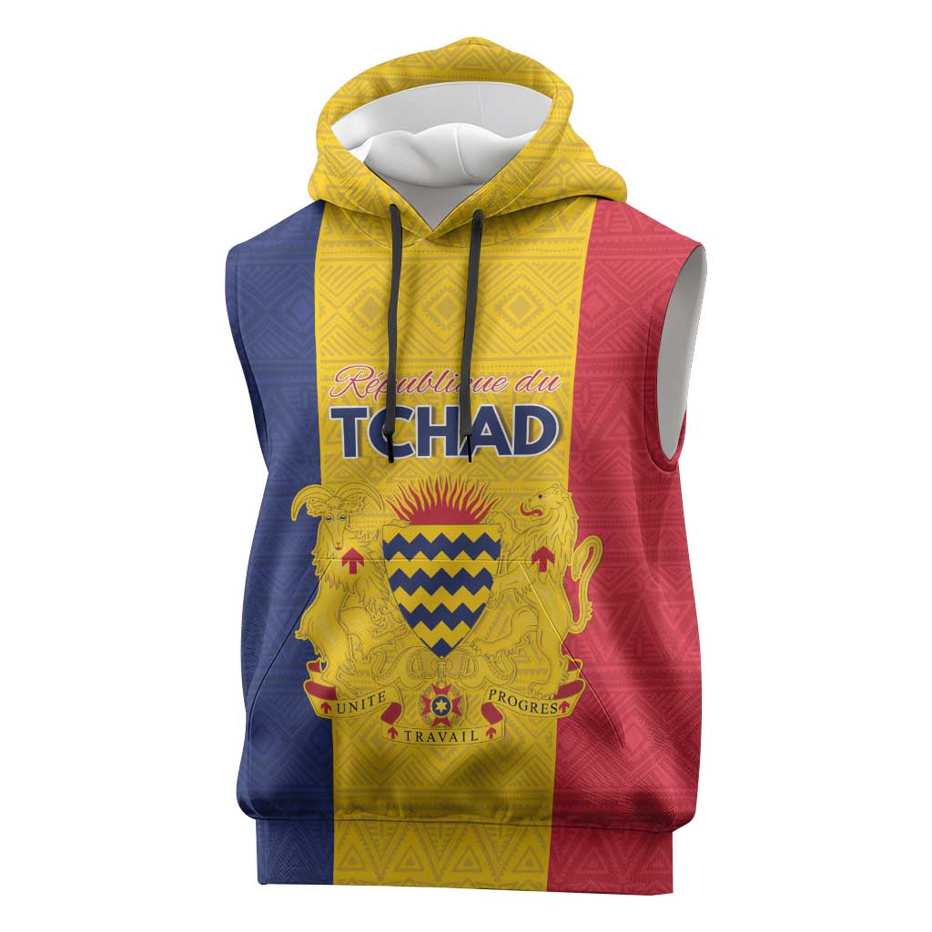 Personalized Chad Sleeveless Hoodie Coat Of Arms - Flag Style - Wonder Print Shop