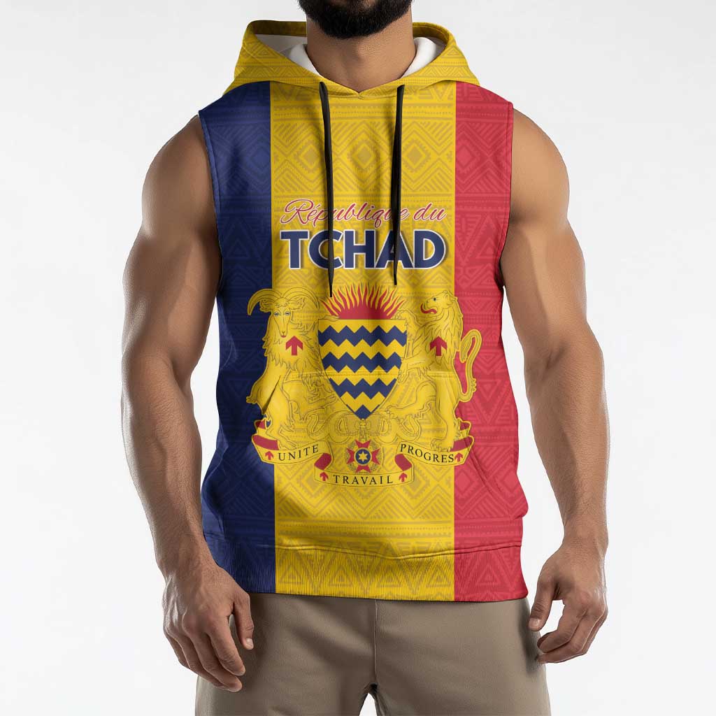 Personalized Chad Sleeveless Hoodie Coat Of Arms - Flag Style - Wonder Print Shop