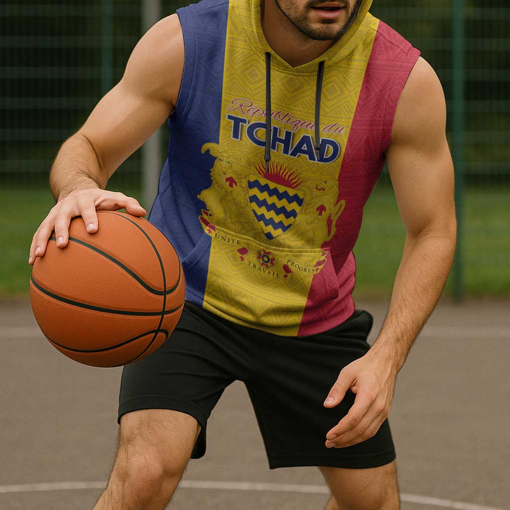 Personalized Chad Sleeveless Hoodie Coat Of Arms - Flag Style - Wonder Print Shop