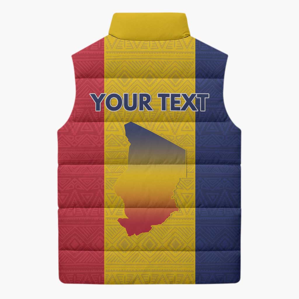 Personalized Chad Sleeveless Puffer Jacket Coat Of Arms - Flag Style - Wonder Print Shop