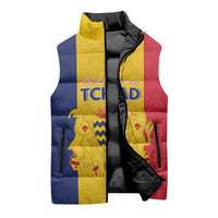 Personalized Chad Sleeveless Puffer Jacket Coat Of Arms - Flag Style - Wonder Print Shop