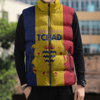 Personalized Chad Sleeveless Puffer Jacket Coat Of Arms - Flag Style - Wonder Print Shop