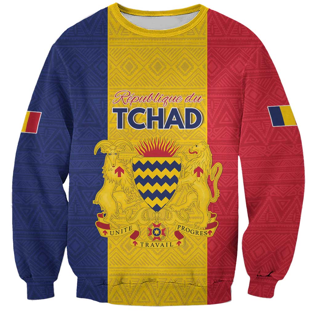 Personalized Chad Sweatshirt Coat Of Arms - Flag Style - Wonder Print Shop