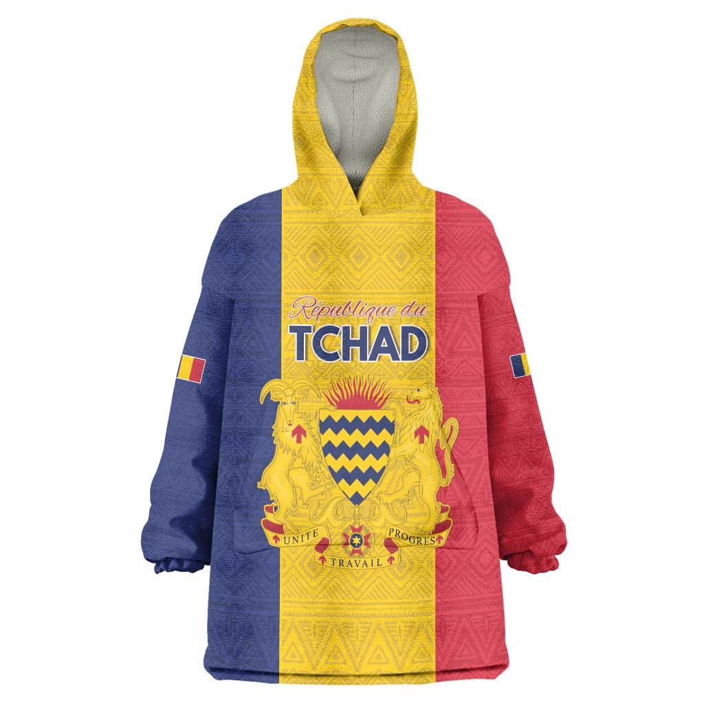 Personalized Chad Wearable Blanket Hoodie Coat Of Arms - Flag Style - Wonder Print Shop