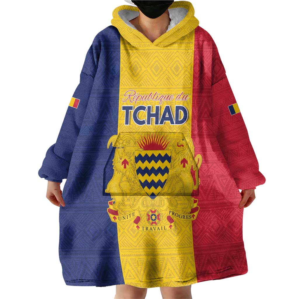 Personalized Chad Wearable Blanket Hoodie Coat Of Arms - Flag Style - Wonder Print Shop