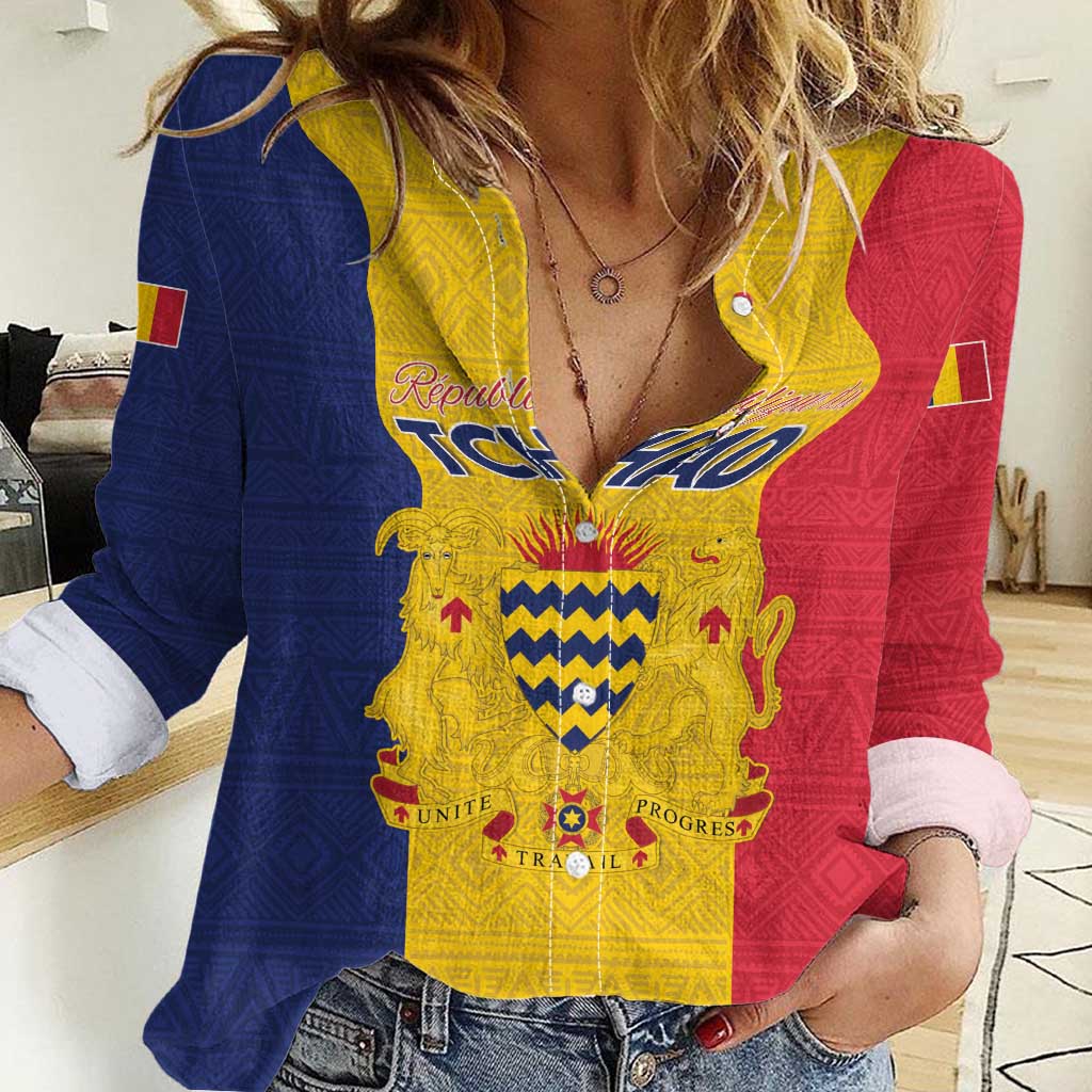 Personalized Chad Women Casual Shirt Coat Of Arms - Flag Style - Wonder Print Shop