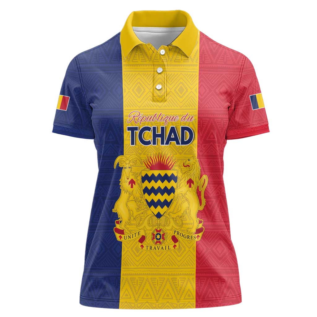 Personalized Chad Women Polo Shirt Coat Of Arms - Flag Style - Wonder Print Shop