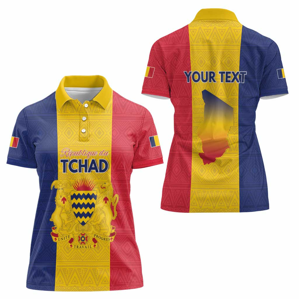 Personalized Chad Women Polo Shirt Coat Of Arms - Flag Style - Wonder Print Shop