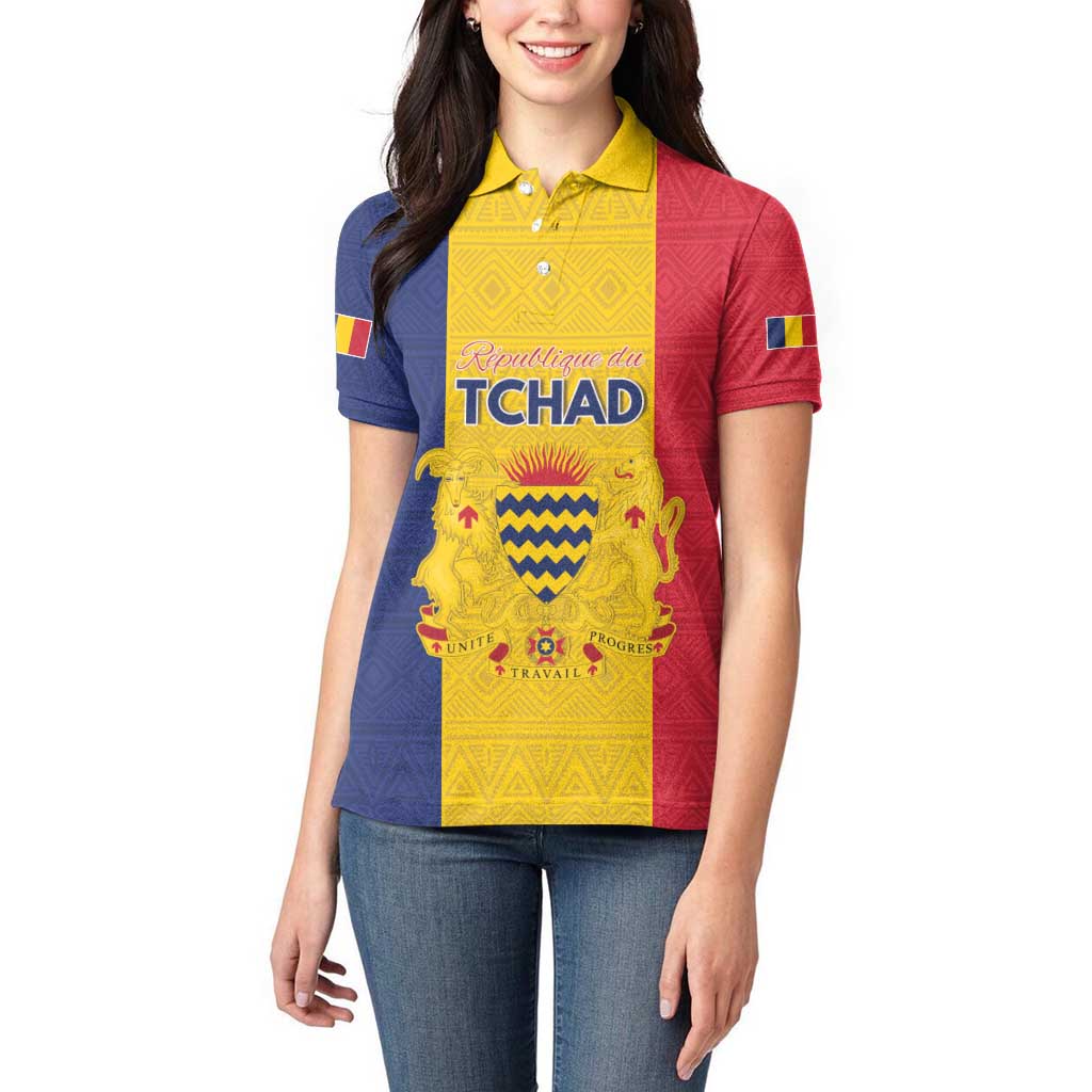 Personalized Chad Women Polo Shirt Coat Of Arms - Flag Style - Wonder Print Shop