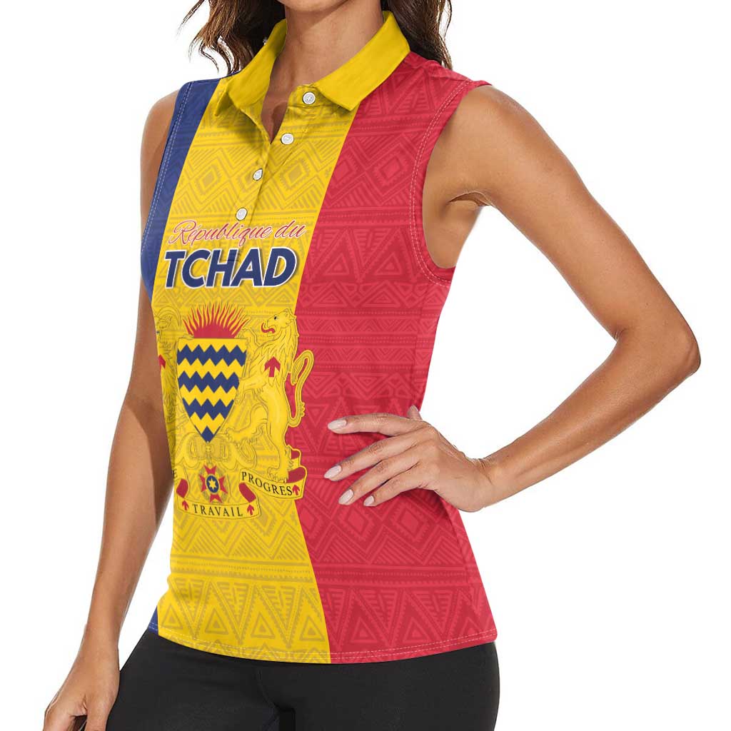 Personalized Chad Women Sleeveless Polo Shirt Coat Of Arms - Flag Style - Wonder Print Shop