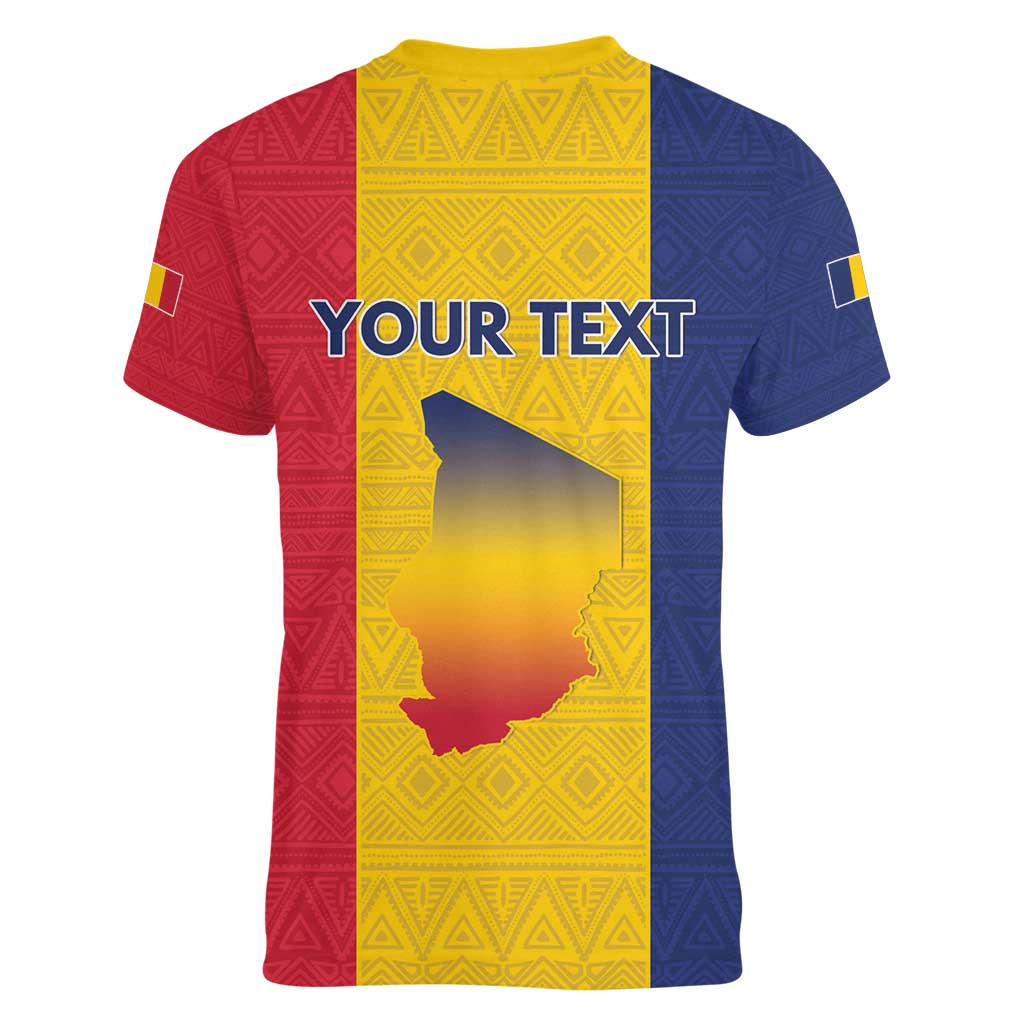 Personalized Chad Women V-Neck T-Shirt Coat Of Arms - Flag Style - Wonder Print Shop