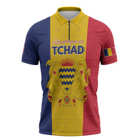 Personalized Chad Zipper Polo Shirt Coat Of Arms - Flag Style - Wonder Print Shop