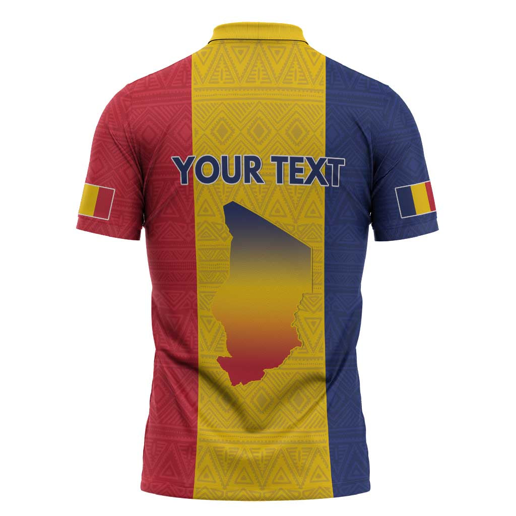 Personalized Chad Zipper Polo Shirt Coat Of Arms - Flag Style - Wonder Print Shop