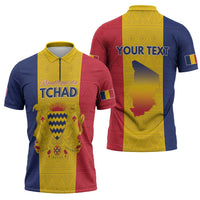 Personalized Chad Zipper Polo Shirt Coat Of Arms - Flag Style - Wonder Print Shop