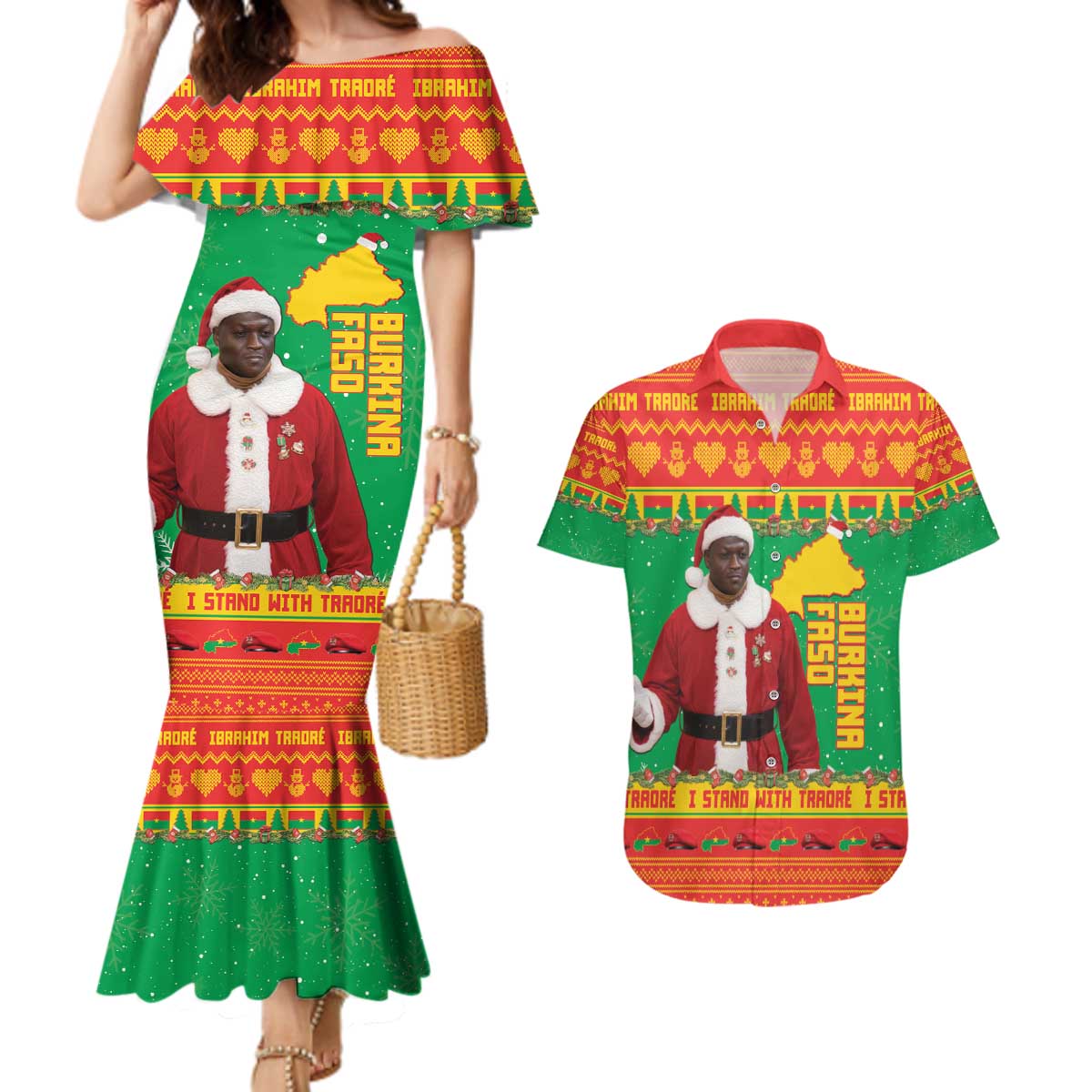 Burkina Faso Christmas Couples Matching Mermaid Dress and Hawaiian Shirt I Stand With Traore - Wonder Print Shop