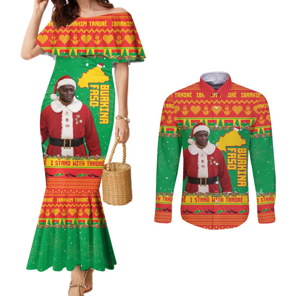 Burkina Faso Christmas Couples Matching Mermaid Dress and Long Sleeve Button Shirt I Stand With Traore - Wonder Print Shop