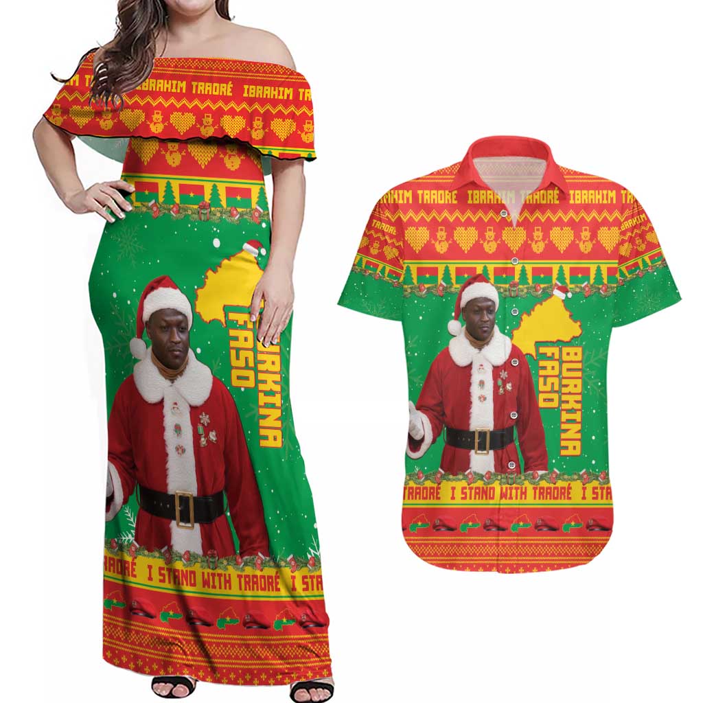 Burkina Faso Christmas Couples Matching Off Shoulder Maxi Dress and Hawaiian Shirt I Stand With Traore - Wonder Print Shop