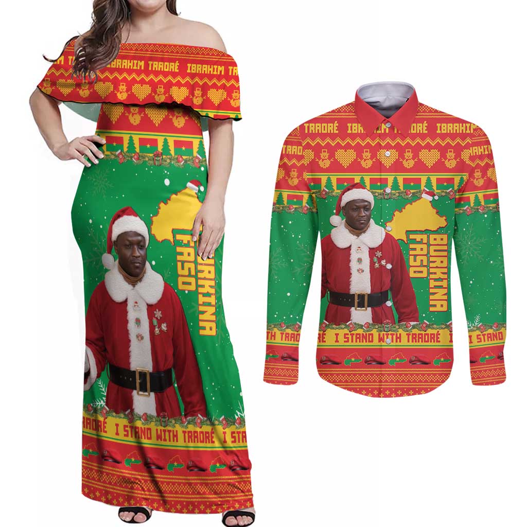 Burkina Faso Christmas Couples Matching Off Shoulder Maxi Dress and Long Sleeve Button Shirt I Stand With Traore - Wonder Print Shop