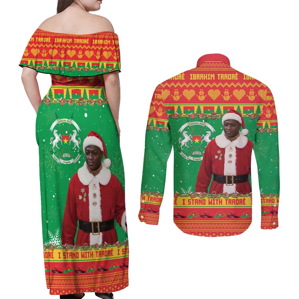 Burkina Faso Christmas Couples Matching Off Shoulder Maxi Dress and Long Sleeve Button Shirt I Stand With Traore - Wonder Print Shop