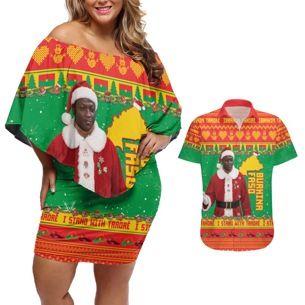 Burkina Faso Christmas Couples Matching Off Shoulder Short Dress and Hawaiian Shirt I Stand With Traore - Wonder Print Shop
