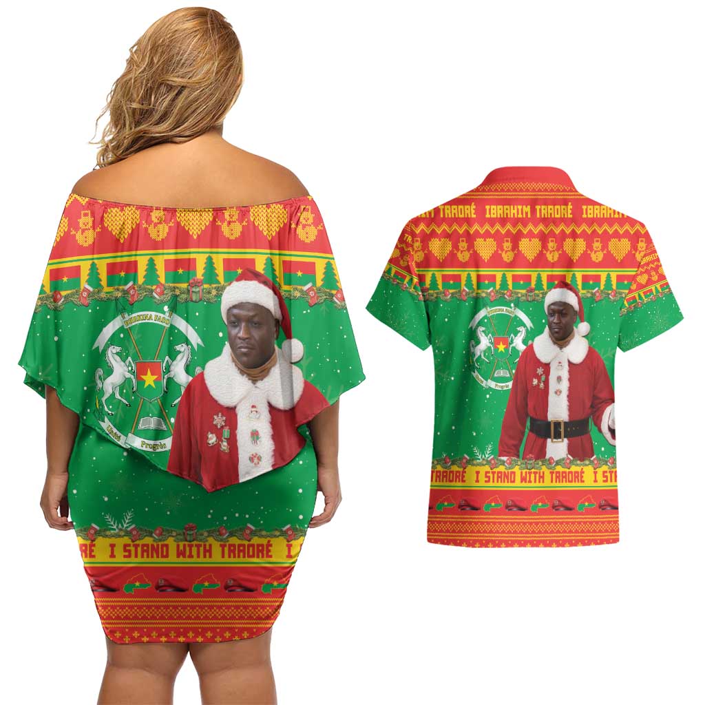 Burkina Faso Christmas Couples Matching Off Shoulder Short Dress and Hawaiian Shirt I Stand With Traore - Wonder Print Shop