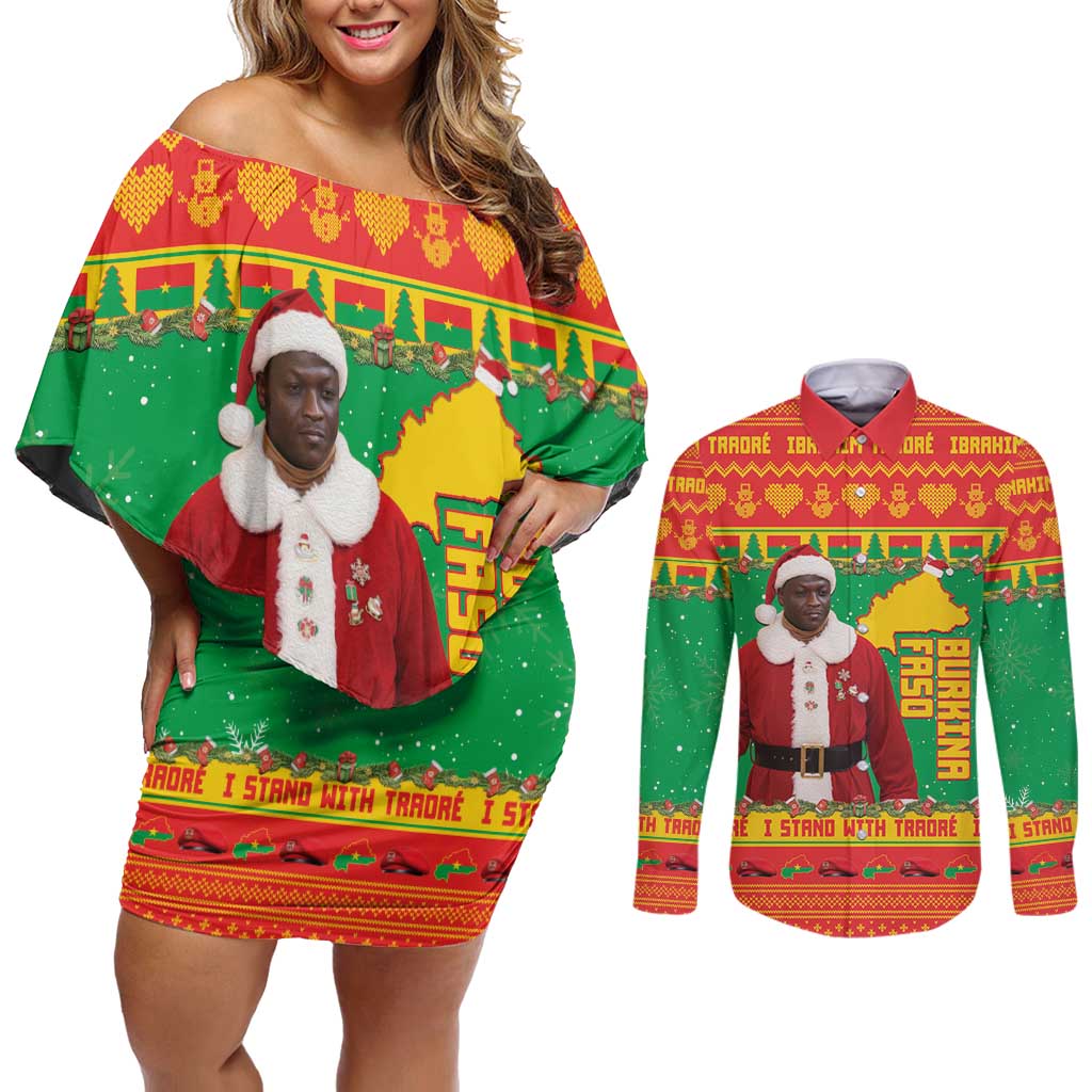 Burkina Faso Christmas Couples Matching Off Shoulder Short Dress and Long Sleeve Button Shirt I Stand With Traore - Wonder Print Shop