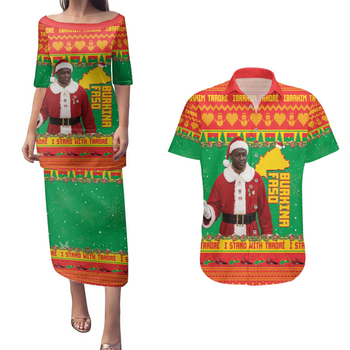 Burkina Faso Christmas Couples Matching Puletasi and Hawaiian Shirt I Stand With Traore - Wonder Print Shop