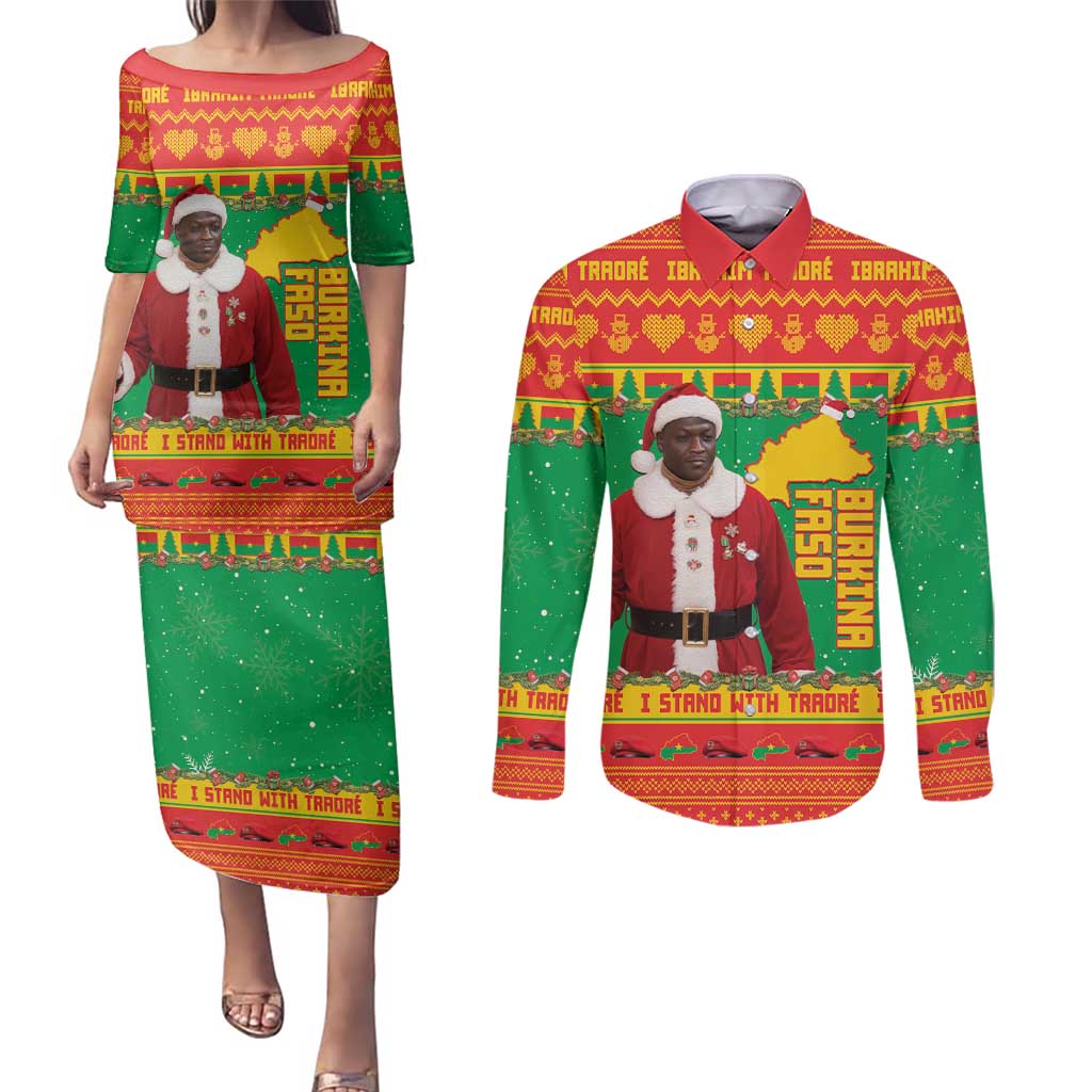 Burkina Faso Christmas Couples Matching Puletasi and Long Sleeve Button Shirt I Stand With Traore - Wonder Print Shop