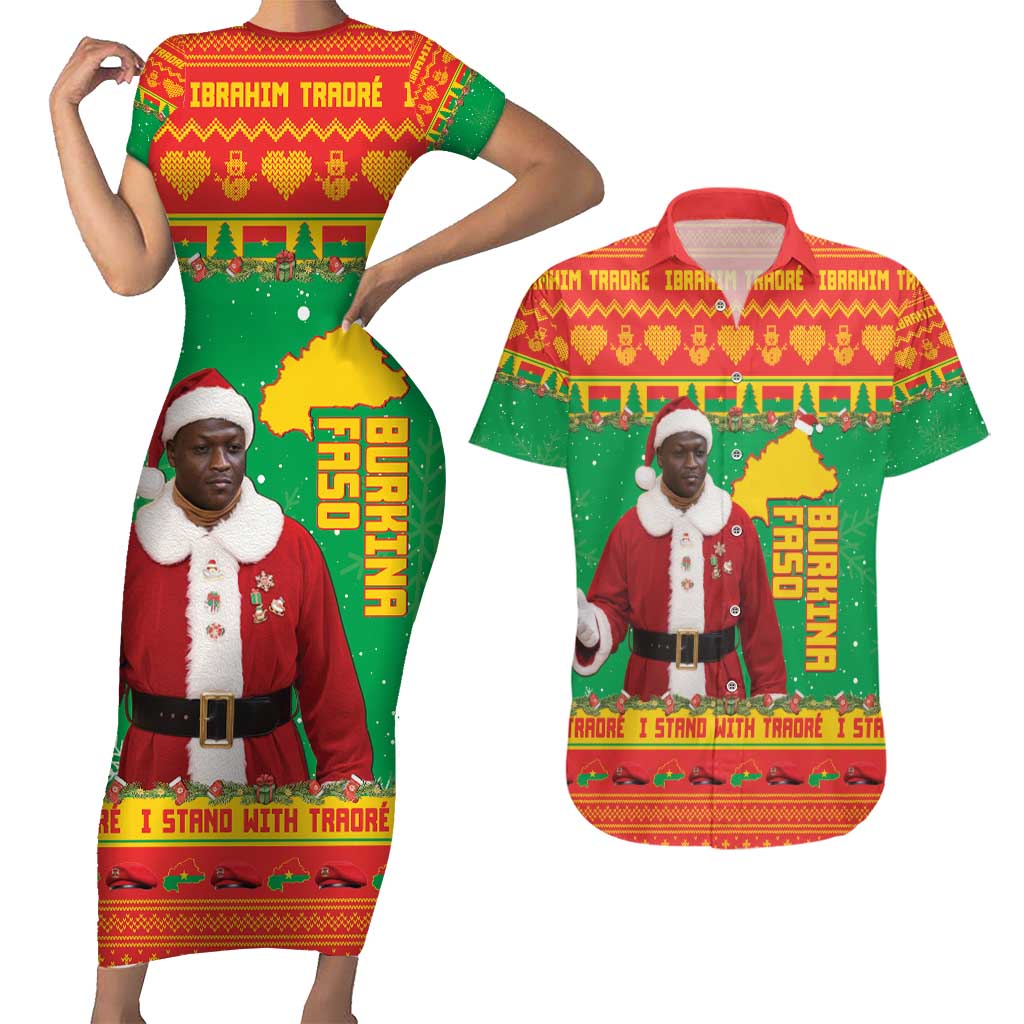Burkina Faso Christmas Couples Matching Short Sleeve Bodycon Dress and Hawaiian Shirt I Stand With Traore - Wonder Print Shop