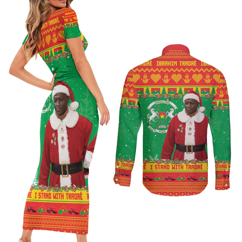 Burkina Faso Christmas Couples Matching Short Sleeve Bodycon Dress and Long Sleeve Button Shirt I Stand With Traore - Wonder Print Shop