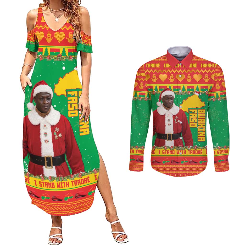 Burkina Faso Christmas Couples Matching Summer Maxi Dress and Long Sleeve Button Shirt I Stand With Traore - Wonder Print Shop