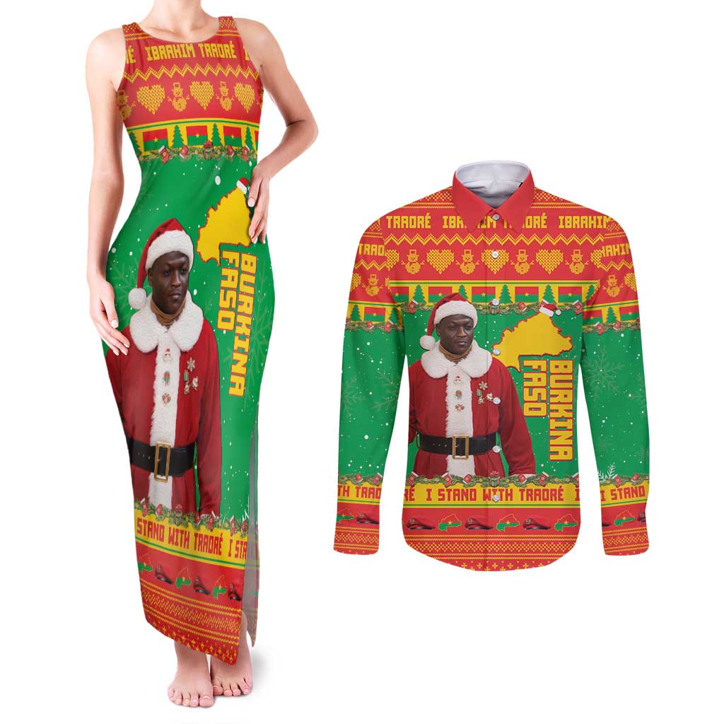 Burkina Faso Christmas Couples Matching Tank Maxi Dress and Long Sleeve Button Shirt I Stand With Traore - Wonder Print Shop