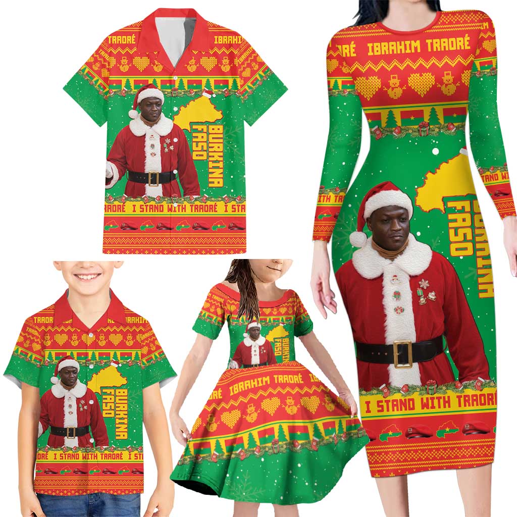 Burkina Faso Christmas Family Matching Long Sleeve Bodycon Dress and Hawaiian Shirt I Stand With Traore - Wonder Print Shop