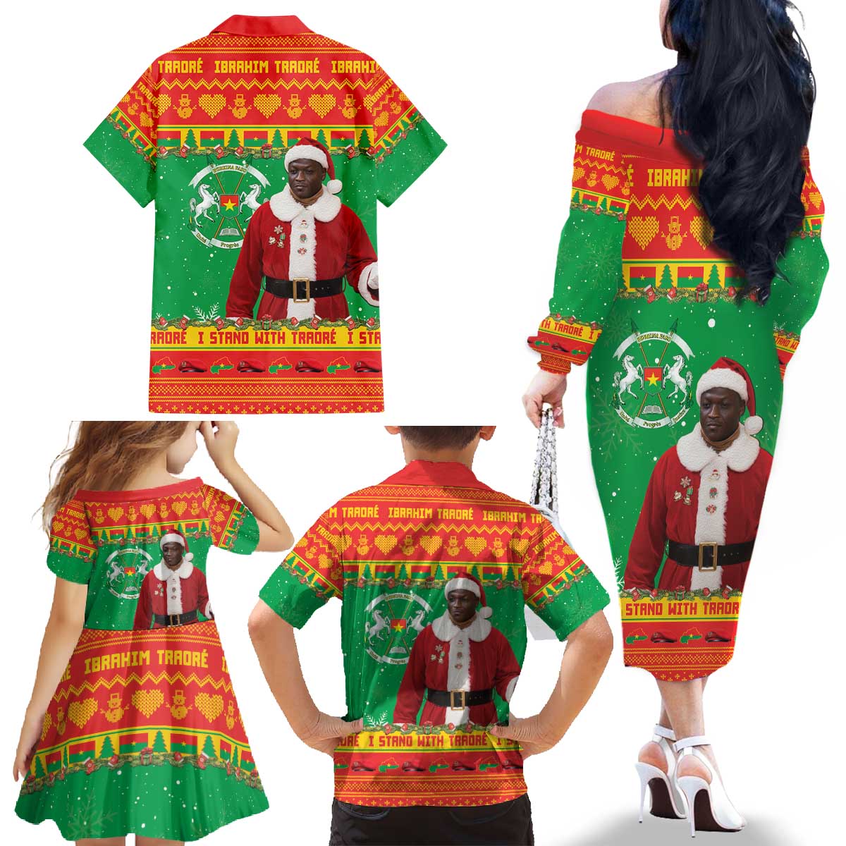 Burkina Faso Christmas Family Matching Off The Shoulder Long Sleeve Dress and Hawaiian Shirt I Stand With Traore - Wonder Print Shop
