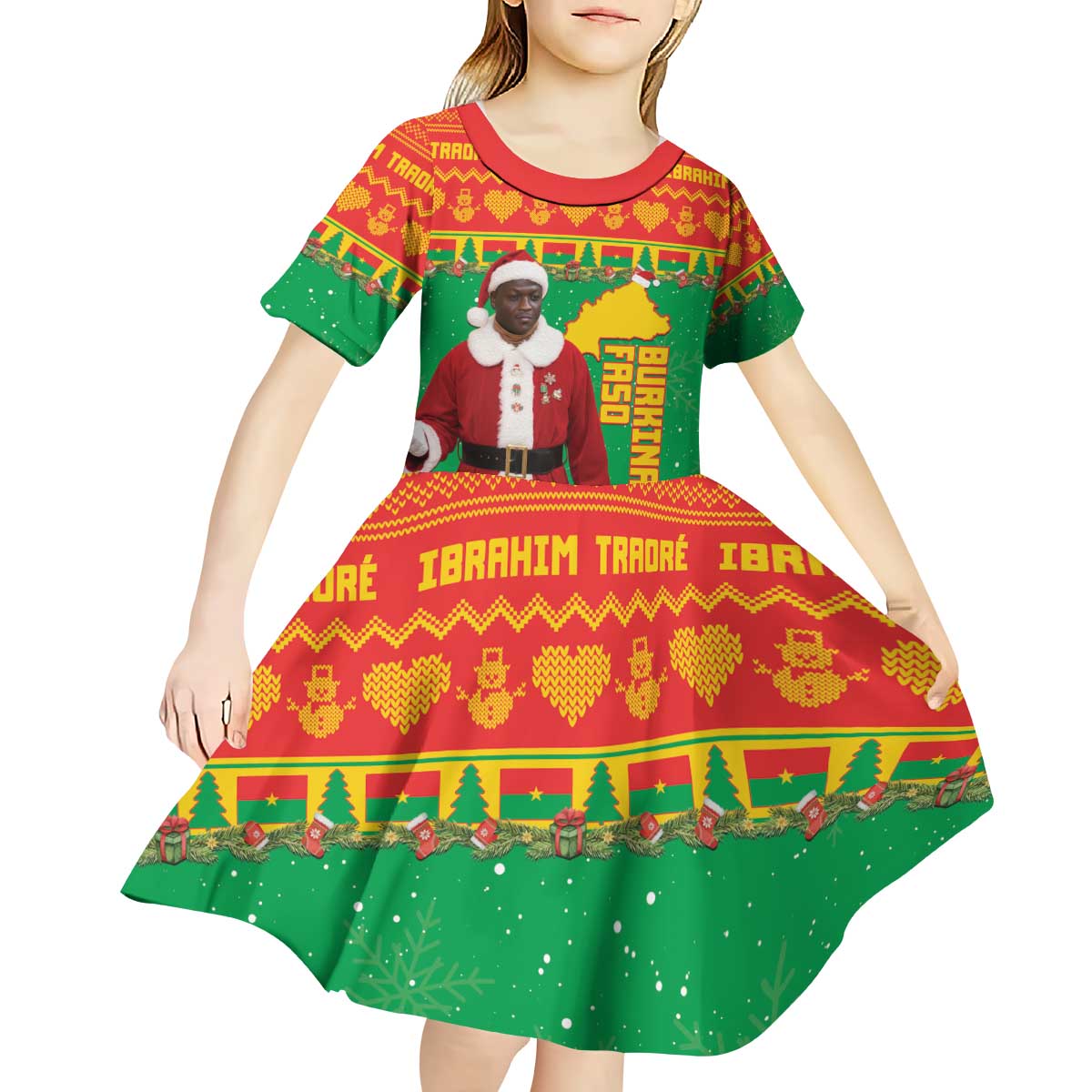 Burkina Faso Christmas Kid Short Sleeve Dress I Stand With Traore - Wonder Print Shop