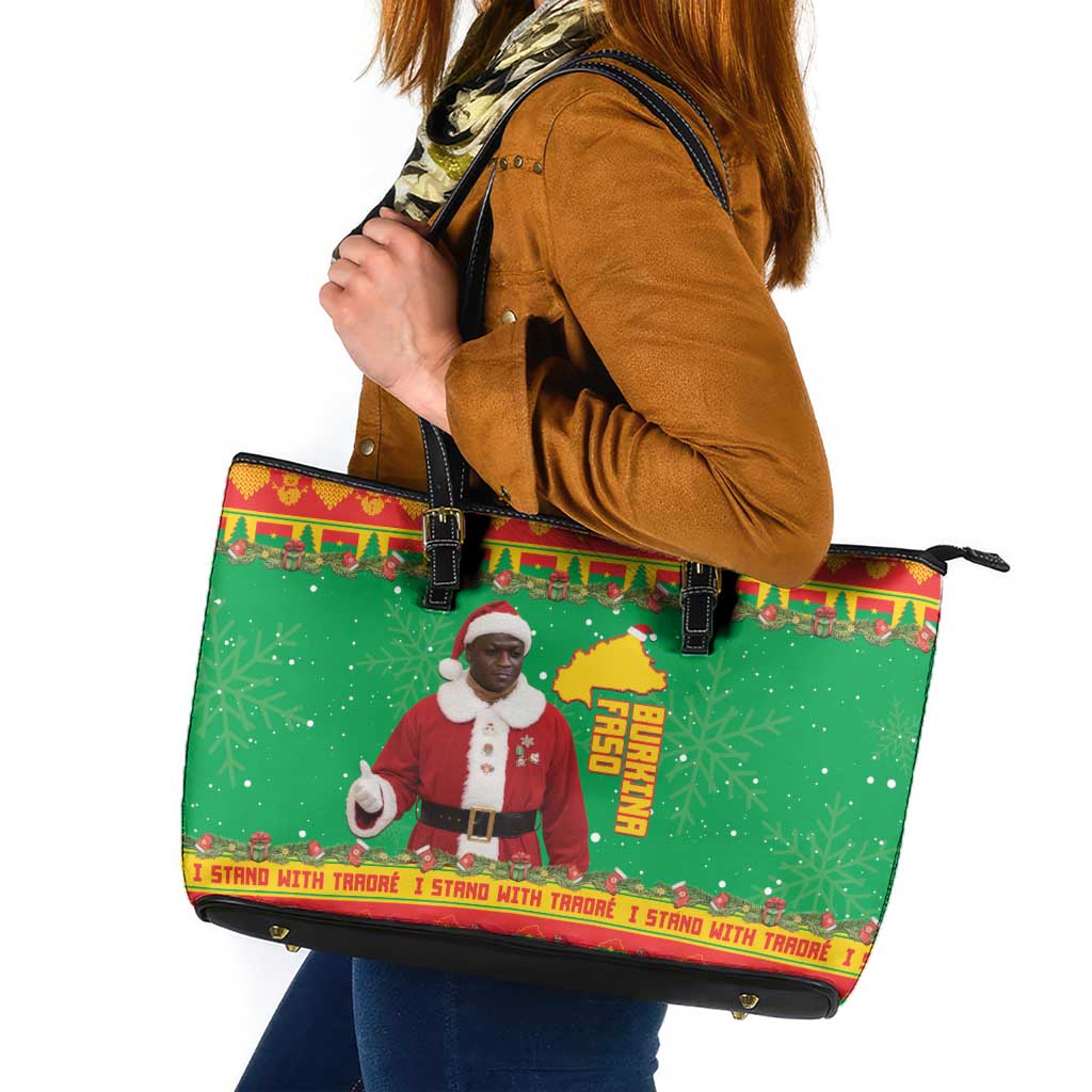 Burkina Faso Christmas Leather Tote Bag I Stand With Traore - Wonder Print Shop