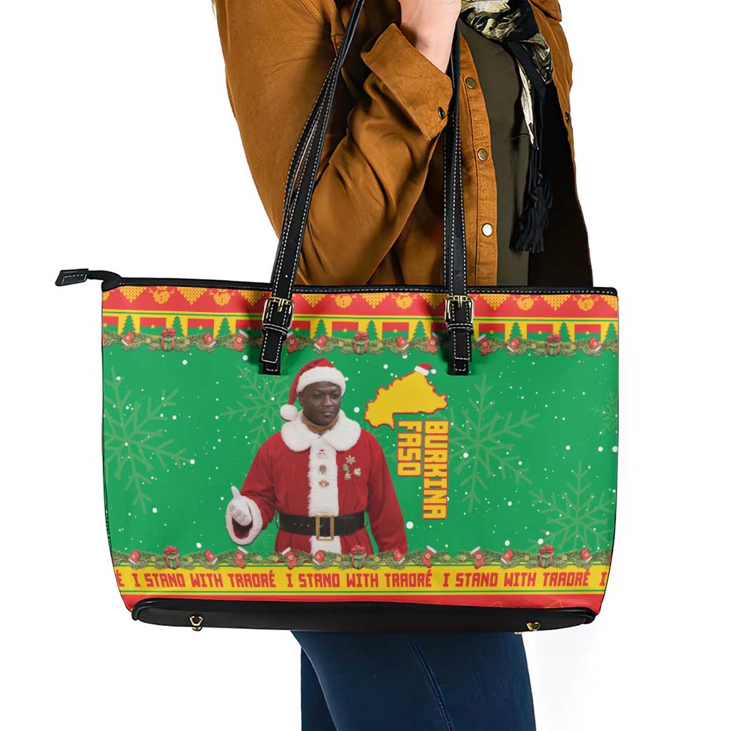 Burkina Faso Christmas Leather Tote Bag I Stand With Traore - Wonder Print Shop
